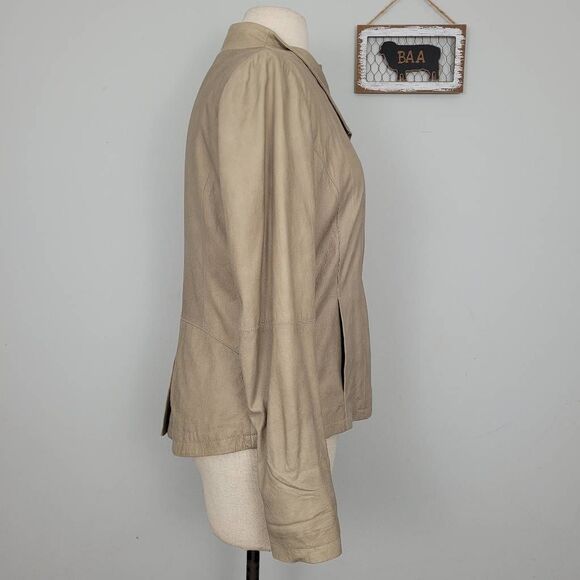 Vince Tan Asymmetric Zip Leather Jacket in Natural Sz M Mock Neck Buttery Soft - Picture 3 of 12
